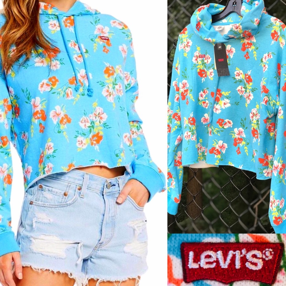 NWT 5 Star Levi’s Swim Blue Floral Crop Hoodie - Picture 6 of 6